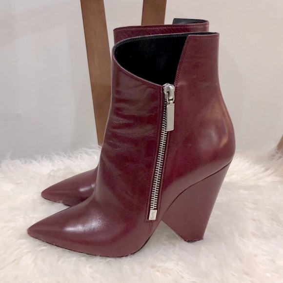 💥 SAINT LAURENT Burgundy Niki Ankle Boots - Sz 37 - Picture 1 of 8
